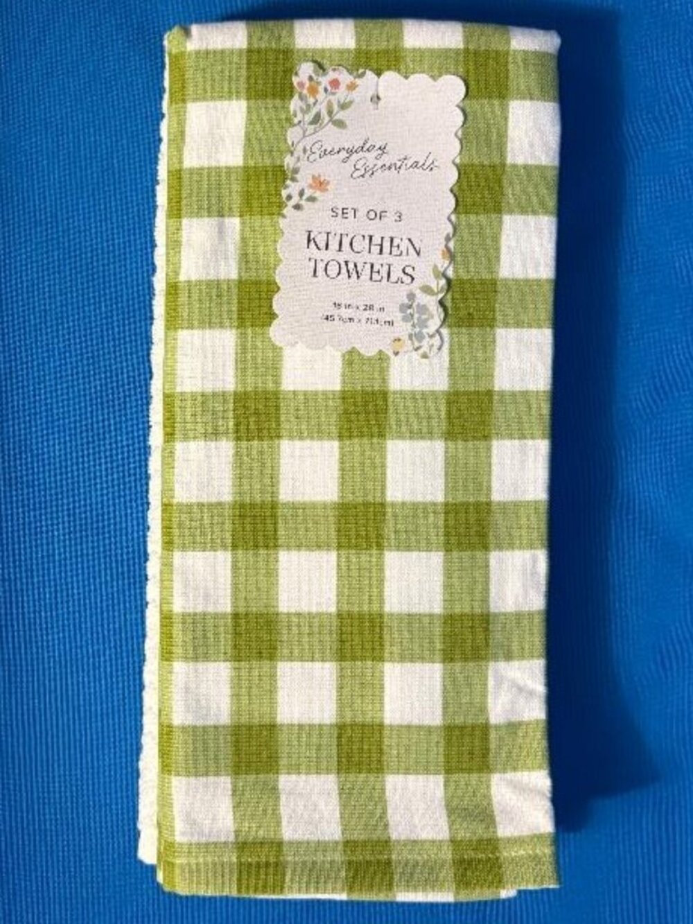 NEW 3 PACK SET GREEN GINGHAM & DIAMONDS KITCHEN TOWELS 18" X 28" 100% COTTON